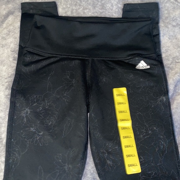 ADIDAS Climalite Floral Outline Black Leggings - Picture 3 of 9